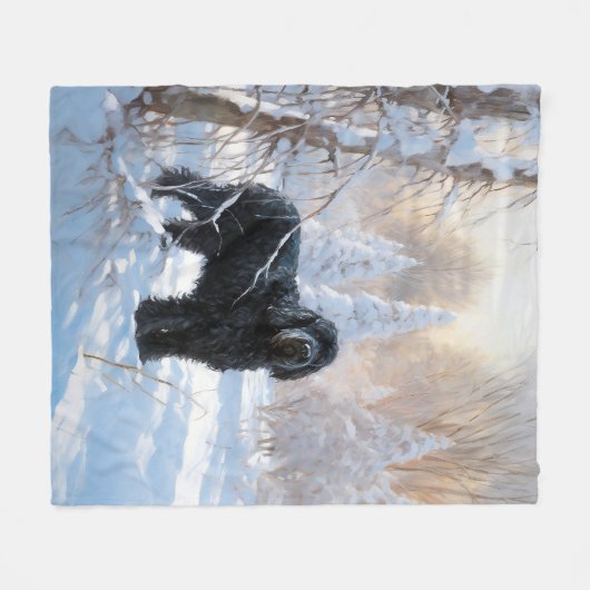 黒いテリアロシアのが雪のクリスマスを許した フリースブランケット (正面(横))