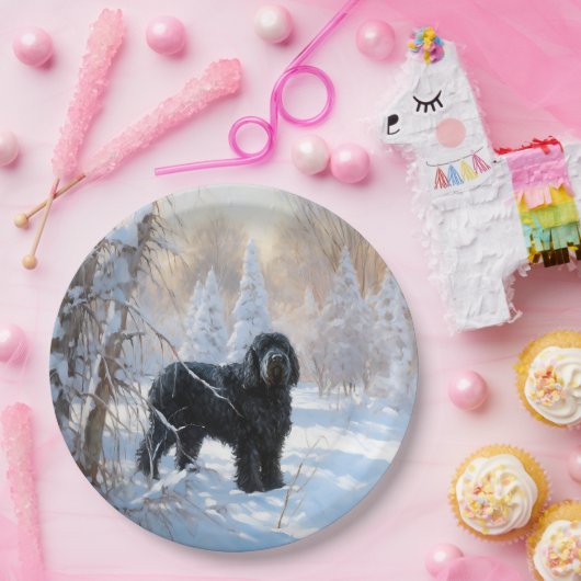 黒いテリアロシアのが雪のクリスマスを許した ペーパープレート (パーティー)