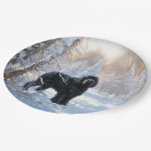 黒いテリアロシアのが雪のクリスマスを許した ペーパープレート (アングル)