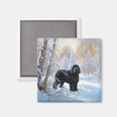 黒いテリアロシアのが雪のクリスマスを許した マグネット (正面/裏面)