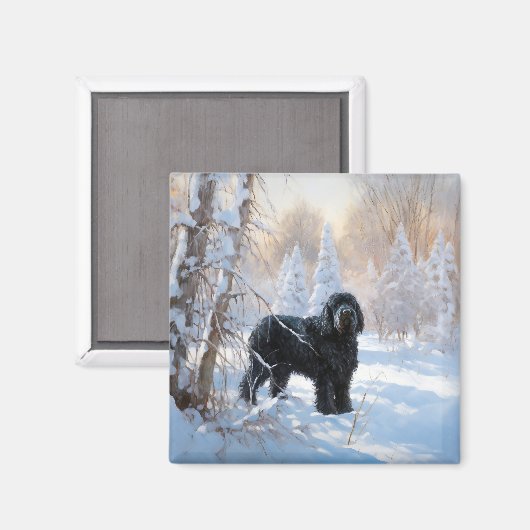 黒いテリアロシアのが雪のクリスマスを許した マグネット (正面/裏面)