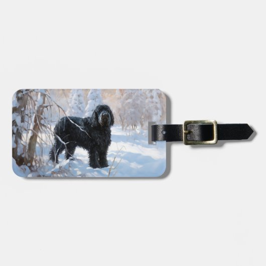 黒いテリアロシアのが雪のクリスマスを許した ラゲッジタグ (正面横)