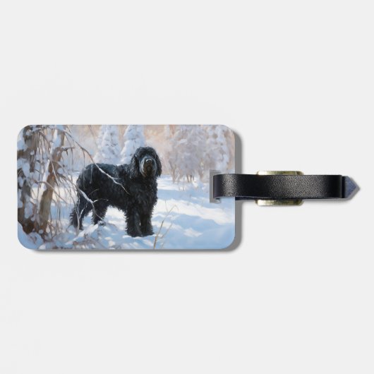 黒いテリアロシアのが雪のクリスマスを許した ラゲッジタグ (裏面横)