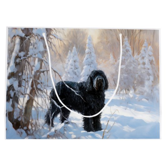 黒いテリアロシアのが雪のクリスマスを許した ラージペーパーバッグ (裏面)