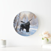黒いテリアロシアのが雪のクリスマスを許した ラージ壁時計 (ホーム)