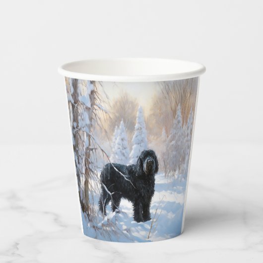 黒いテリアロシアのが雪のクリスマスを許した 紙コップ (裏面)