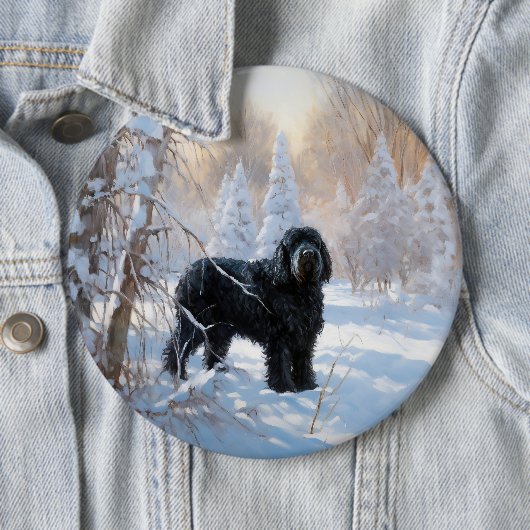 黒いテリアロシアのが雪のクリスマスを許した 缶バッジ (インサイチュ)