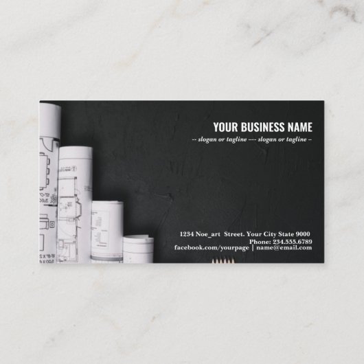 黒いテーブルの青写真 名刺 (裏面)