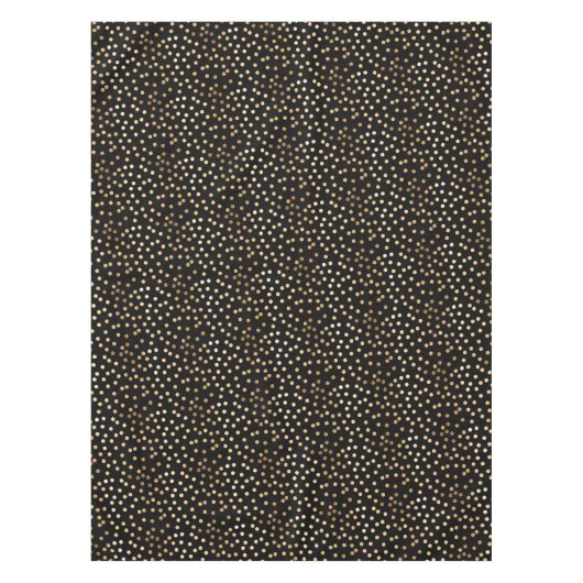 黒いテーブルクロスの金ゴールドのグリッター都市点 テーブルクロス (正面)