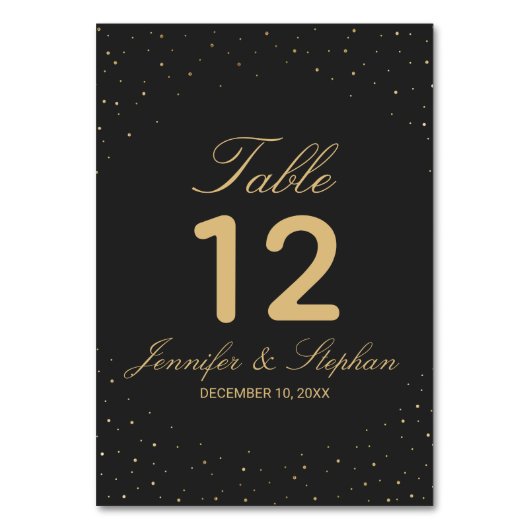 黒いテーブル数で斑点をつけられるモダンでシックな金ゴールド テーブルナンバー (正面)