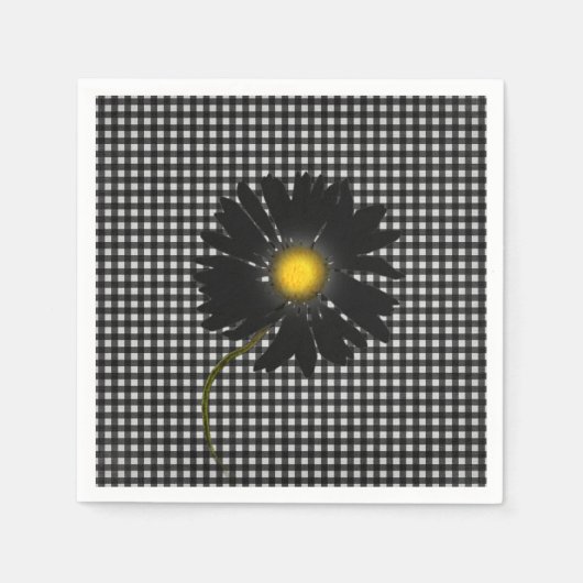 黒いデイジーのギンガムの背景 スタンダードカクテルナプキン (正面)