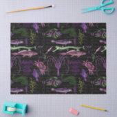 黒いデコパージュに紫と緑の海の生き物 薄葉紙 (クラフト)