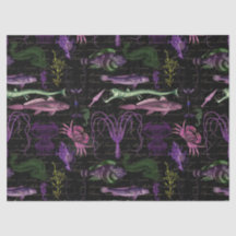 黒いデコパージュに紫と緑の海の生き物