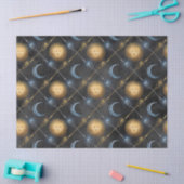 黒いデコパージュの太陽と月のパターン 薄葉紙 (クラフト)