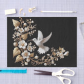 黒いデコページの白いハミングバード 薄葉紙 (クラフト)