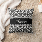 黒いデザインのダマスク織の きらきら光るな一見の枕AMOREギフト クッション (ブランケット)
