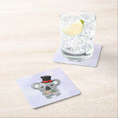 黒いトップハットに可愛いコアラ スクエアペーパーコースター (インサイチュ)