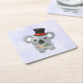 黒いトップハットに可愛いコアラ スクエアペーパーコースター (アングル)