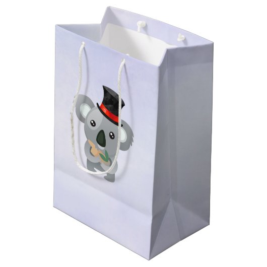 黒いトップハットに可愛いコアラ ミディアムペーパーバッグ (裏面アングル)