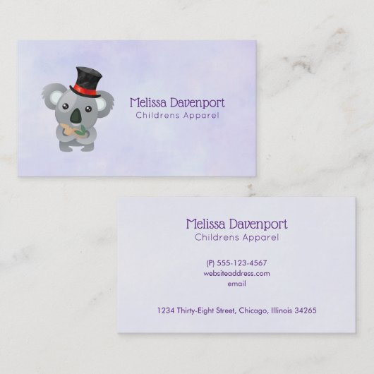 黒いトップハットに可愛いコアラ 名刺 (正面/裏面)