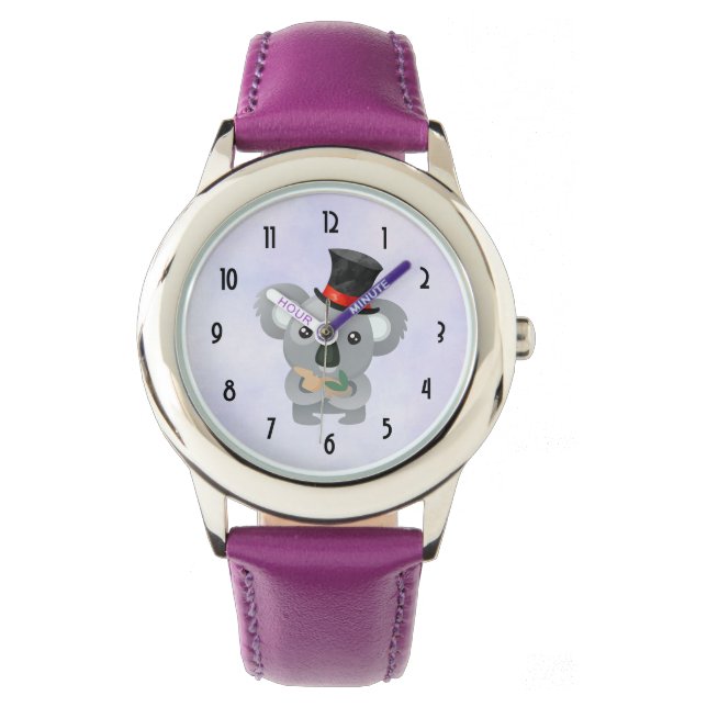 黒いトップハットに可愛いコアラ 腕時計 (正面)