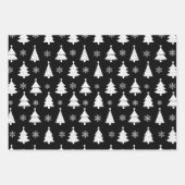 黒いトナカイ、クリスマスツリーとホリーパターン ラッピングペーパーシート (正面)