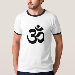 黒いトリムおよびOmの記号を用いる人のTシャツ Tシャツ