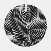 黒いトロピカル葉パーム、白い背景 ガラスオーナメント (裏面)