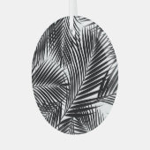 黒いトロピカル葉パーム、白い背景 ガラスオーナメント (正面左)
