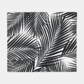 黒いトロピカル葉パーム、白い背景 フリースブランケット (正面(横))