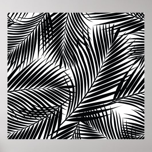 黒いトロピカル葉パーム、白い背景 ポスター (正面)
