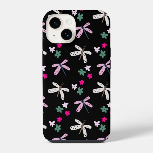黒いトンボと花 iPhoneケース (裏面)