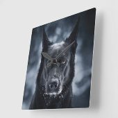 黒いドイツのシェパード スクエア壁時計 (傾斜)