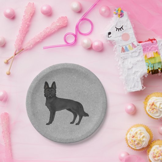 黒いドイツの羊飼いかわいい漫画GSDドッググレー ペーパープレート (パーティー)