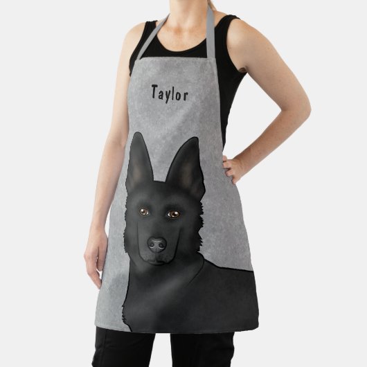 黒いドイツの羊飼いがかわいい犬の頭と名前グレー エプロン (インサイチュ)
