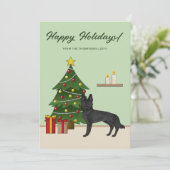 黒いドイツの羊飼いとフェスティバルクリスマスツリー シーズンカード (スタンド正面)