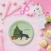 黒いドイツの羊飼いとフェスティバルクリスマスツリー ペーパープレート (パーティー)
