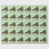 黒いドイツの羊飼いとフェスティバルクリスマスツリー ラッピングペーパー (フラット)