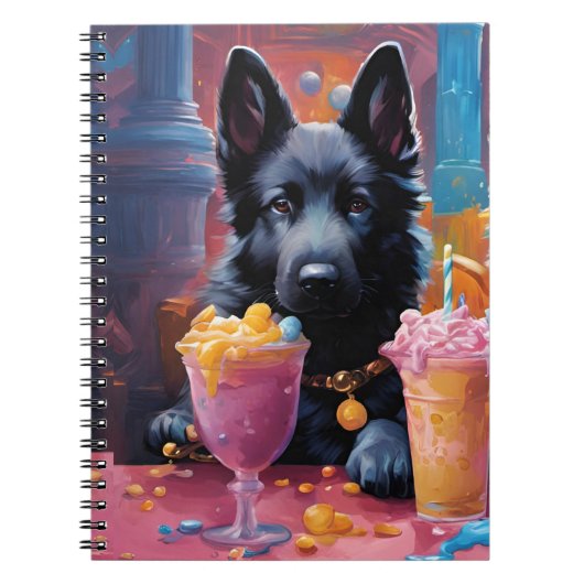 黒いドイツの羊飼いの子犬、アイスクリーム ノートブック (正面)