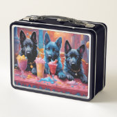 黒いドイツの羊飼いの子犬、アイスクリーム メタルランチボックス (裏面)