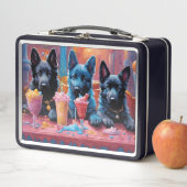 黒いドイツの羊飼いの子犬、アイスクリーム メタルランチボックス (インサイチュ)