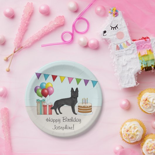 黒いドイツの羊飼いケーキカラフル誕生日 ペーパープレート (パーティー)