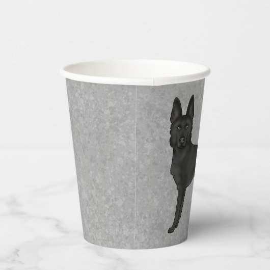 黒いドイツの羊飼い漫画の犬が灰色に立って 紙コップ (右)