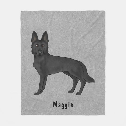 黒いドイツの羊飼い漫画の犬とカスタム文字 フリースブランケット (正面)