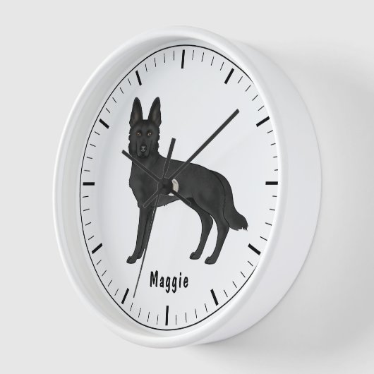 黒いドイツの羊飼い漫画の犬とカスタム文字 壁時計 (傾斜)