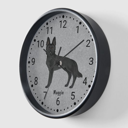黒いドイツの羊飼い漫画の犬の番号付き時計 壁時計 (傾斜)