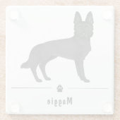 黒いドイツの羊飼い犬と名前をカスタムする付き前足 ガラスコースター (裏面)