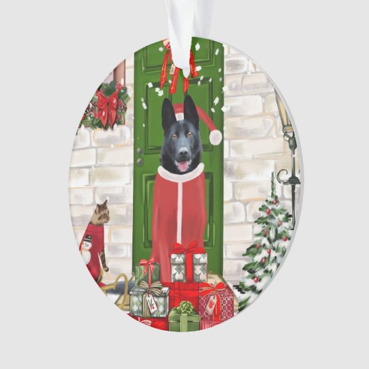 黒いドイツの羊飼い犬のクリスマス オーナメント (正面)