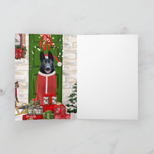 黒いドイツの羊飼い犬のクリスマス カード (内部)