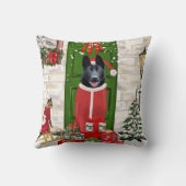 黒いドイツの羊飼い犬のクリスマス クッション (裏面)